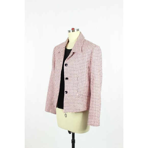 Vintage 2000's CLEO Pink Black Boucle Tweed Cropped Shell Jacket, Size 10P - Picture 5 of 16